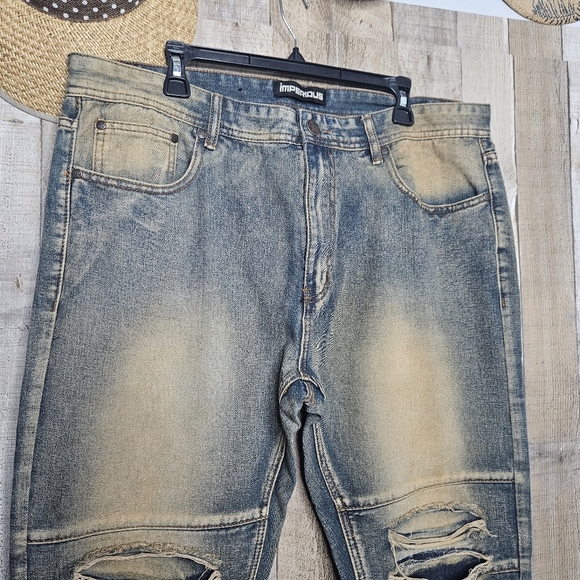 Imperious 40X32 Hip Hop Distressed Denim Jeans Vintage Blue Straight Leg - Picture 3 of 10
